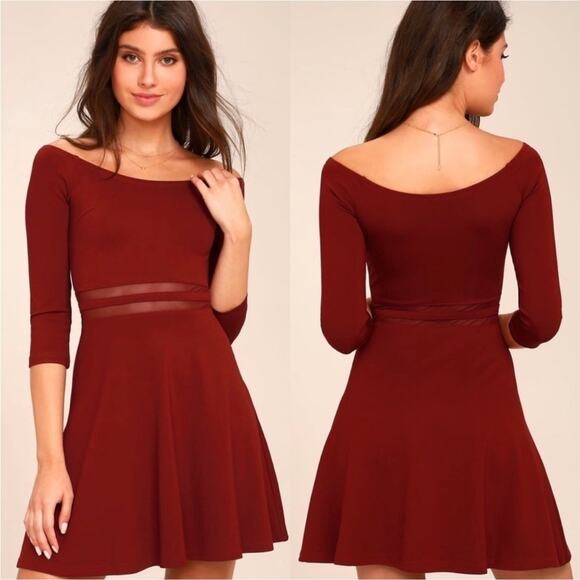 Lulus Yes to the Mesh Wine Red Half Sleeve Skater Mini Dress‎ Size S - Picture 1 of 11